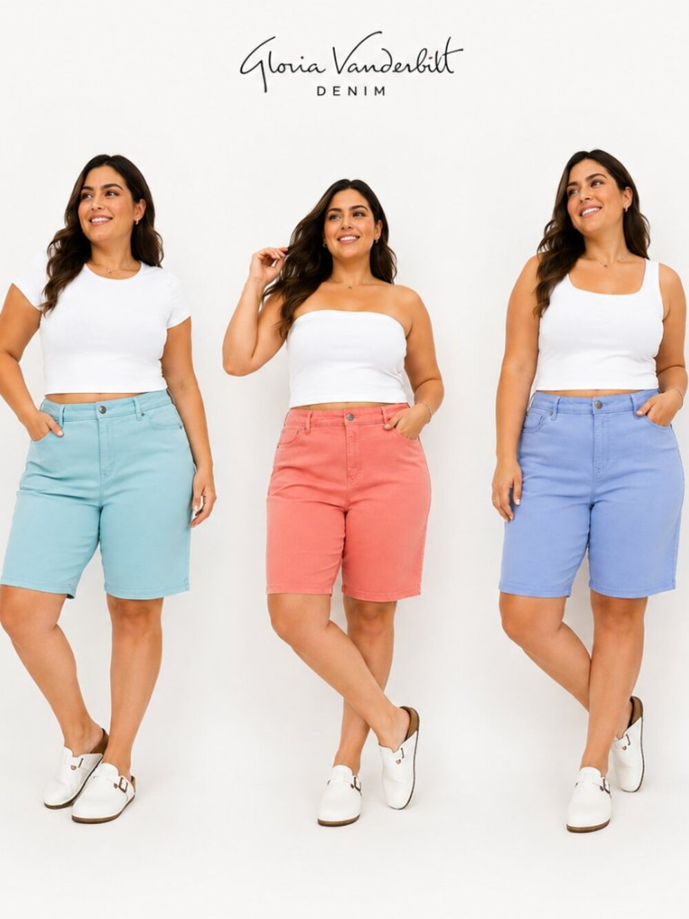 Gloria Vanderbilt Amanda 3 Bermudas Shorts Slimming Stretch Denim 14 Multi Color